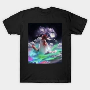 Northern-Lights Moon Chicken, Space Clouds Chickens, Funny T-Shirt